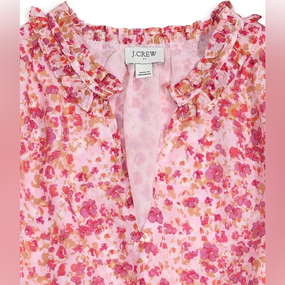 J Crew Women’s Ruffle Collar Floral Blouse (L) - Picture 2 of 7